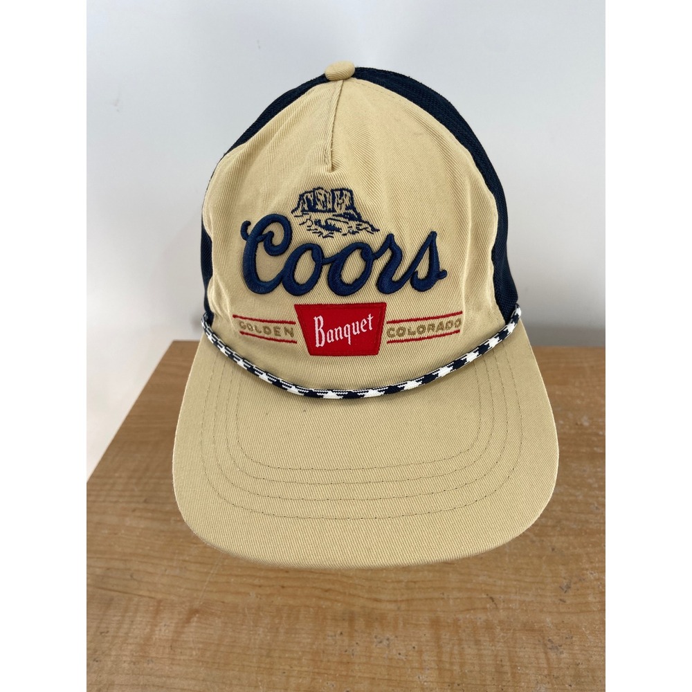 Coors Banquet Beer Trucker Hat Tan Navy Blue Rope Snapback Mesh H3 Headwear